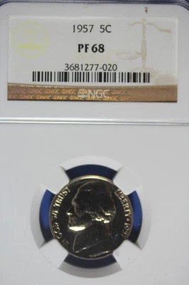 1957 NGC 5C PF68 JEFFERSON NICKEL #B50345 - Image 1 of 2