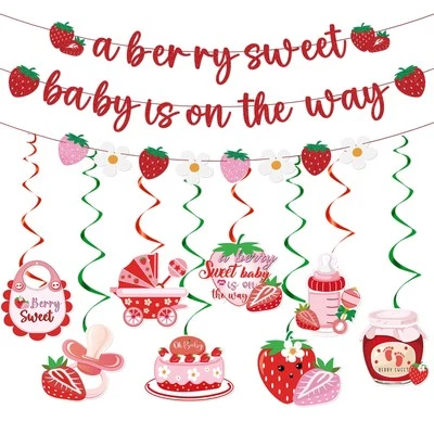 Strawberry Baby Shower Decorations - A Berry Sweet Baby Is on the Way Banners... - Image 1 of 4