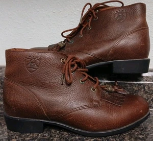 Women's 5.5 Ariat Brown Leather Lace Up Kiltie Western Boots Booties - Picture 1 of 10