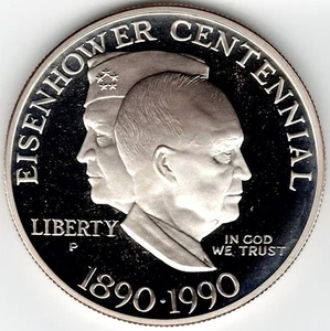 1990-P Eisenhower Centennial Commemorative Dollar, PRF, 90% Silver. - Picture 1 of 2