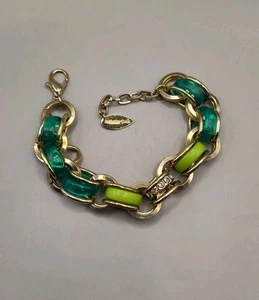 Bracciale Vintage Cold Water Creek Maglia Verde e Oro Regolabile 8,5" - Foto 1 di 9