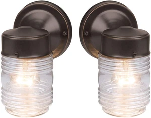587311 Jelly Jar Classic 1-Light 2-Pack Indoor/Outdoor Wall Light with Clear Rib - Picture 1 of 12