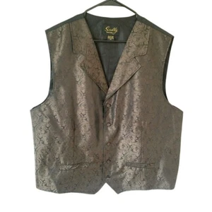Men's XXL Vest Brown Formal Wedding Western Dressy Satin Party Paisley Scully - Picture 1 of 3
