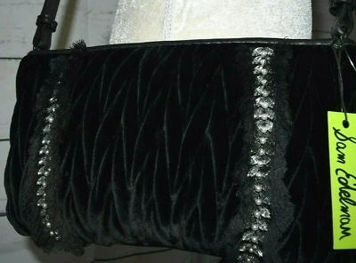 NUEVO Cartera Bandolera Sam Edelman Adornada Terciopelo Frontal Negra con Ranuras CC, NUEVA CON ETIQUETAS Foto 1 de 4