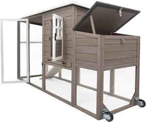 Petscosset Chicken Coop with Run, Large Hen House with Nesting Box & Tray, Gray - Picture 1 of 8