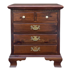 1980s Ethan Allen Antiqued Pine Rustic Traditional 4 Drawer Nightstand (12-5016) - Picture 1 of 10