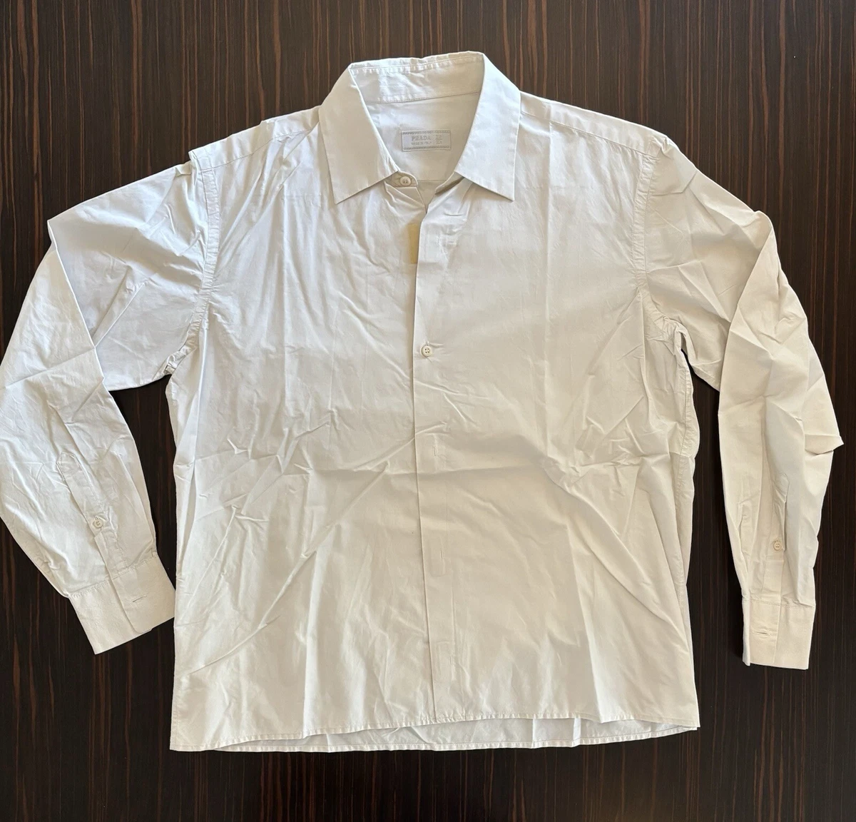 トップス 90s prada stretch dress shirt (38) white Prada Women's White Cotton Button Down Frayed Edge Long Sleeve