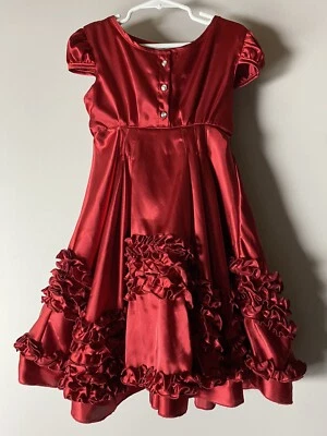 Dew Drops Couture by Daphne Sz 4 Red Satin Twirl Dress Ruffles Fancy Formal - Image 1 of 4