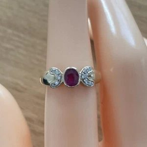 9ct Yellow Gold Ruby & Diamond Ring, UK size M, EU size 52 - Picture 1 of 5