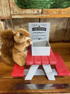 Picnic Table Squirrel Feeder,  Animal Feeder, Red And Grey Our Father In Heaven - Picture 1 of 12