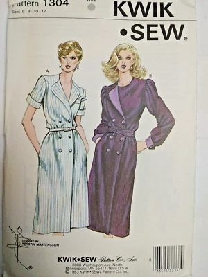 Coat Dress Double Breasted Trench 6 8 10 12 Kwik Sew 1304 Sewing Pattern UC VTG - Image 1 of 4
