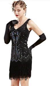 BABEYOND WOMEN FLAPPER DRESS SZ MEDIUM BLACK 1920 GREAT GATSBY COCKTAIL PARTY 🎉 - Picture 1 of 6