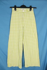 URBAN OUTFITTERS Green Gingham HIGH-WAISTED Pockets CROPPED WIDE LEG Pants Sz 0 - Picture 1 of 6