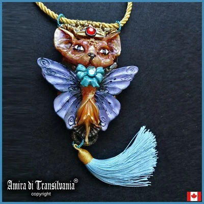Gato Polilla Art Deco Nouveau Joyería Collar Colgante Lujo Retro Mariposa Borla Foto 1 de 4