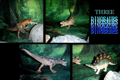 DINO WARS!  ¡De lujo BARONYX!  Carnosaurus! Stegosaurus! LOTE DE 3 ESTATUAS DE PVC DINOSAURIO Foto 1 de 4