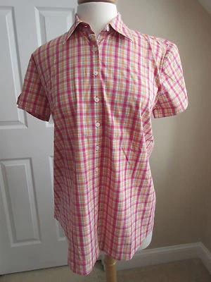 MATERNITY - Motherhood - SS Shirt - Pink/Orange plaid - Button Up - Sz Small - Image 1 of 4