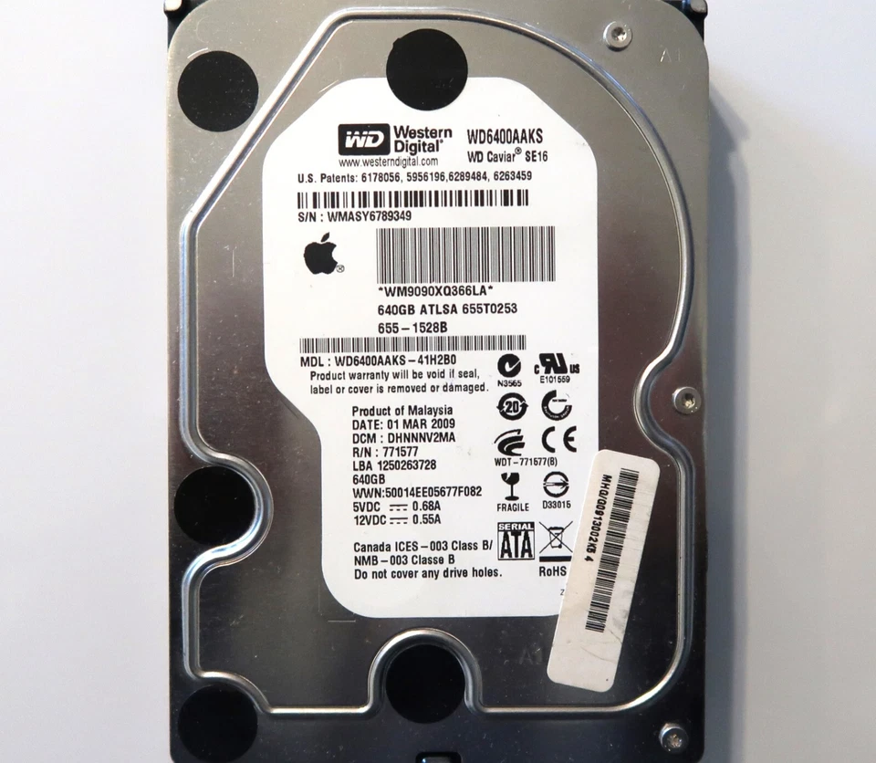 WD WD6400AAKS-41H2B0 DHNNNV2MA (WMAS) Malaysia 3.5" 640gb Sata HDD 01MAR2009 - Image 1 of 1