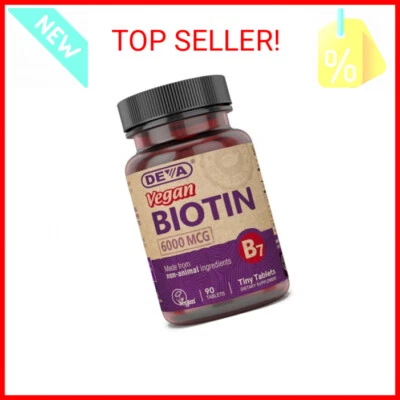 DEVA Suplemento de Biotina Vegana 6000 mcg - Vitamina B7 Fácil de Tragar, Tabletas Pequeñas Foto 1 de 2