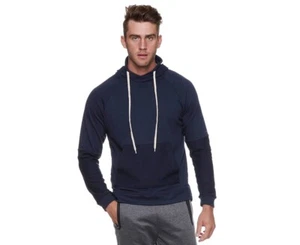 Tahari Sz M Sport Reverse Panel Hoodie Navy Blue Pullover Pocket Dratwstring NWT - Picture 1 of 15
