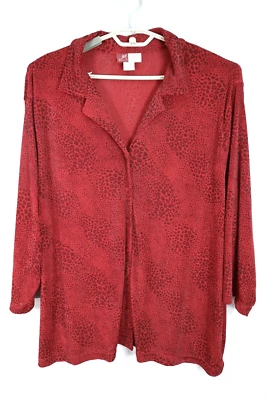 NEW JM COLLECTION Women's Slinky Travel Knit Blouse Collared Animal Red 3X Plus - Image 1 of 4