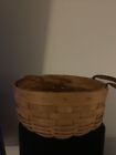 LONGABERGER  9.5 X 4 Inch ROUND KEEPING BASKET LEATHER HANDLES from 1995