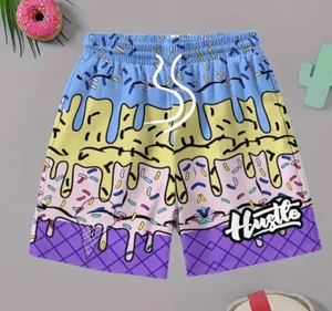 Pantaloncini da baseball ragazzo viola blu gelato cono gocciolatoio spiaggia campo palestra - Foto 1 di 2