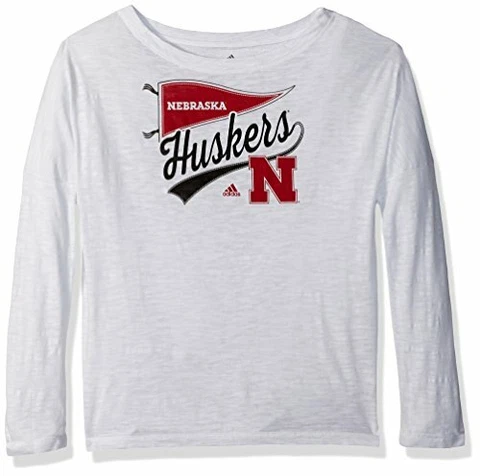 adidas NCAA Nebraska Cornhuskers Adult Women Pennant Pride L/S Tee, Large, White Cover