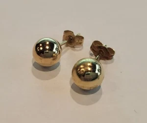 14K GOLD BALL STUD EARRINGS 5mm - Picture 1 of 2