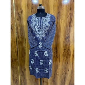 New Lucknowi Cotton Kurti Embroidery Kurta Straight A-Line Chikankari Dress - Picture 1 of 4