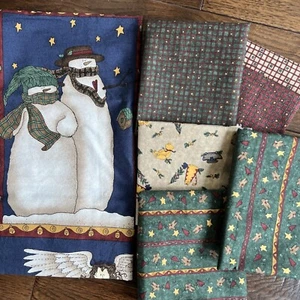MODA Deb Strain 1997 Primitive Christmas Snowman Panel 23” & Coordinating Fabric - Picture 1 of 16