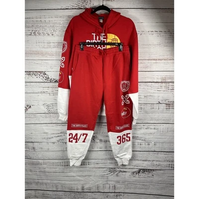 Conjunto de Sudadera The Birth Place Para Hombre Mediana Roja Blanca Atlanta GA Sudadera con Capucha Joggers Foto 1 de 4