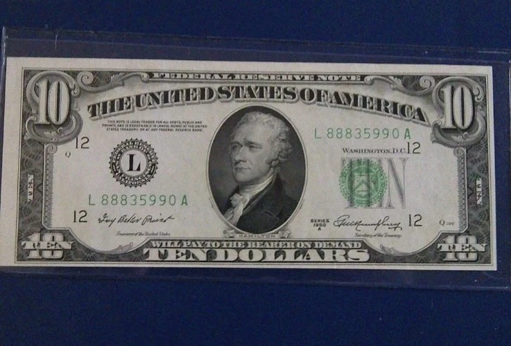1950 A $10 San Francisco District Federal Reserve Note Uncirculated Fancy S/N - Image 1 of 4