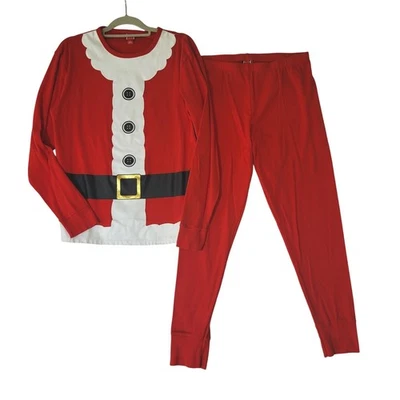 Santa Christmas Pajamas Mens Large Red 2 pc Outfit Holiday Lounge Set L - Image 1 of 4