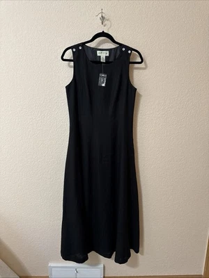 Nuevo sin etiquetas Vestido sin mangas túnica largo de lino negro talla 8 forrado Orvis Lagenlook Foto 1 de 4