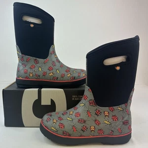 Bogs Kids Classic Rain Snow Boots Insulated Bugs Print Gray Size 6 Ladybug - Picture 1 of 12