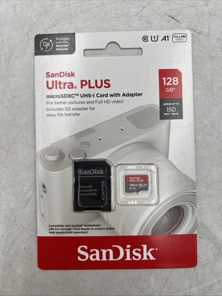 Sandisk Ultra Plus microSDXC UHS-I with Card Adapter 16gb Full HD Video - Image 1 of 2
