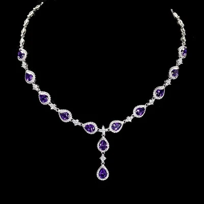 Collar de plata de ley 925 pera amatista 8x6 mm joyas de piedras preciosas naturales Foto 1 de 4