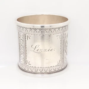 Antique Victorian Heavy Gauged Sterling Silver Napkin Ring Engraved 'Lizzie' - Picture 1 of 11