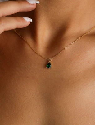 Collar Piedra Natal 22" Mayo Colgante Lágrima Esmeralda Chapado en Oro Regalo para Ella Foto 1 de 4