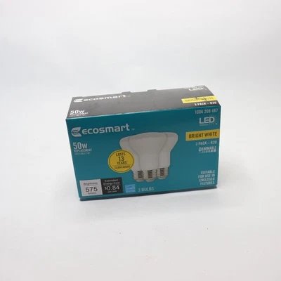 (3-Pk) EcoSmart R20 Dimmable Energy Star LED Flood Light Bulbs - Image 1 of 4