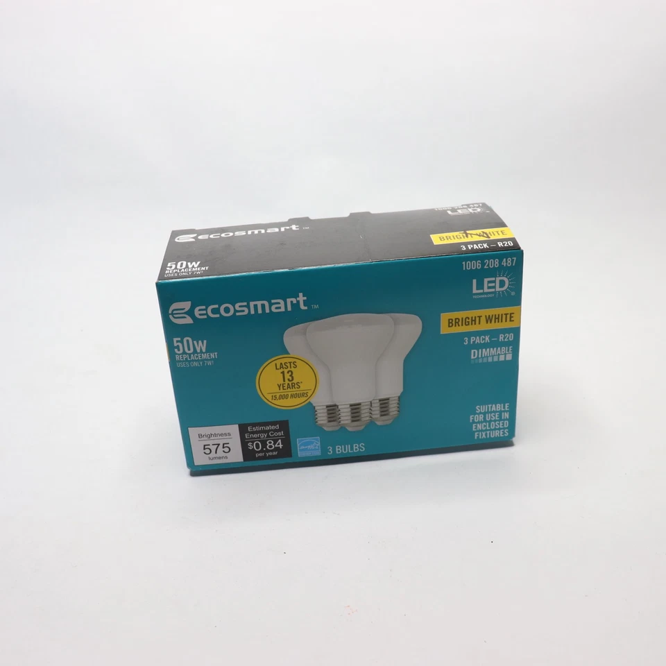 (3-Pk) EcoSmart R20 Dimmable Energy Star LED Flood Light Bulbs - Image 1 of 4