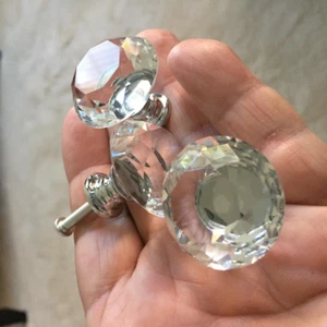 Clear Faceted Crystal Drawer Pulls Handle Diamond Cut 1.5" Glass Cabinet Knob - Picture 1 of 7