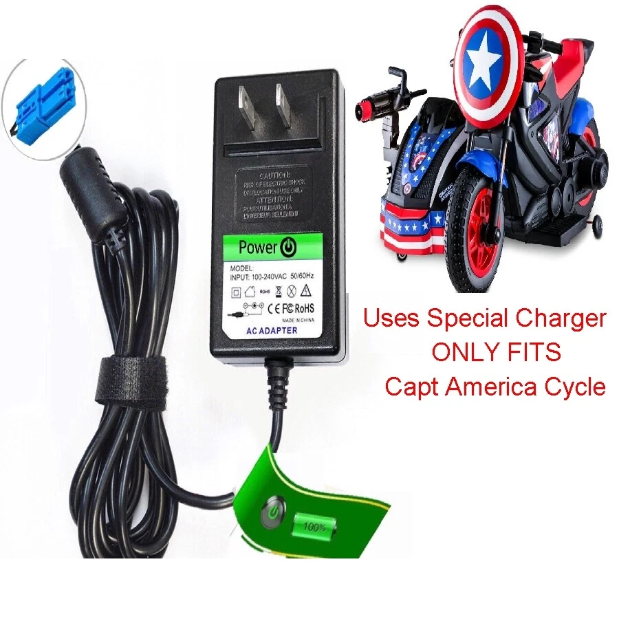 Cargador de 12 V para motocicleta Capitán América y coche lateral de Kid Trax Ride On Foto 1 de 1