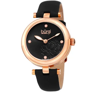 Women's Burgi BUR197BKR Diamond Marker Flower Dial Black Leather Strap Watch - Picture 1 of 5
