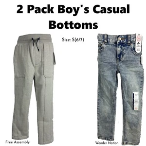 2 Pack Kid Boy's Casual Pant Set Slim Jeans/ Adjustable Sweatpants Size S (6-7) - Picture 1 of 9