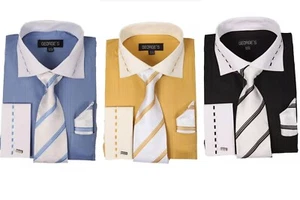 Men's  fashion Dress Shirt With Tie&Hanky French Cuff  Style AH621 - Picture 1 of 8