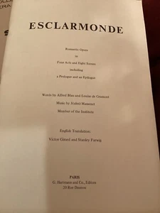 Opera ESCLARMONDE" pamphlet Romantic Opera. P.O. - Picture 1 of 2