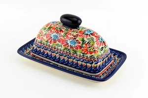 Polish Pottery Butter Dish With Lid For Countertop - Zaklady Boleslawiec - Picture 1 of 3