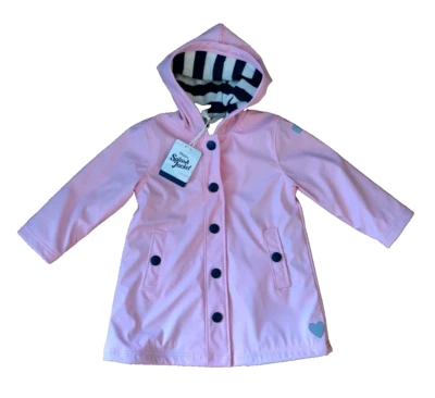 Hatley Splash Chaqueta Niñas Rosa con Forro Rayas Azul y Blanco Talla 4 Foto 1 de 4