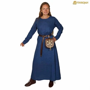 Viking Helga Linen Dress Medieval Renaissance Fair LARP Cosplay Reenactment Blue - Picture 1 of 13